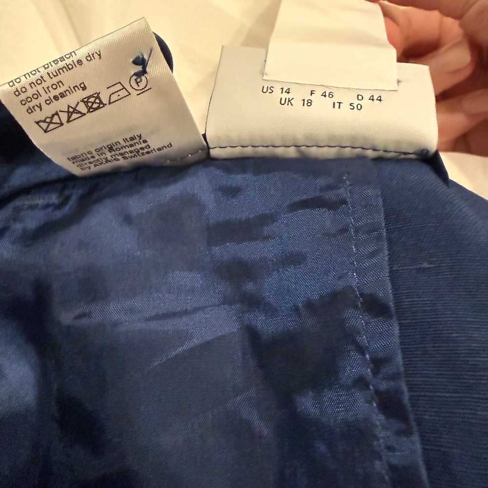 Akris Punto Linen Blend Straight Leg Dress Pants Trousers Size 14 Navy